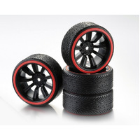 Absima Wheel Set Drift 9-Spoke "Profile B" Rim black/Ring red 1:10 (4)