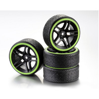 ###Absima Wheel Set Drift 10-Spoke "Profile B" Rim black/Ring neon yellow 1:10 (4)