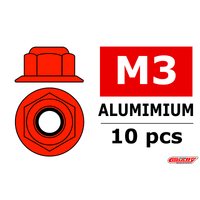 Team Corally - Aluminium Nylstop Nut - M3 - Flanged - Red - 10 pcs