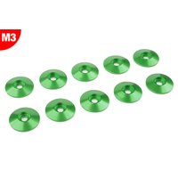 Team Corally - Aluminium Washer - for M3 Button Head Screws - OD=15mm - Green - 10 pcs