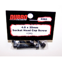 DUBRO 2280 4.0MM X 25 SOCKET-HEAD CAP SCREWS (4 PCS/PACK)