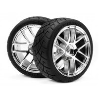 HPI Mounted X-Pattern Tire D Compound on Split 6 Wheel Chrome (