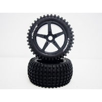 Louise RC - T-ROCK - 1-8 Truggy Tire Set - Mounted - Soft - Black Spoke Wheels - 0-Offset - Hex 17mm - L-T3251SB