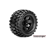 RHYTHM 1/10 MONSTER TRUCK TIRE BLACK WHEEL WITH 1/2 OFFSET 12MM HEX MOUNTED