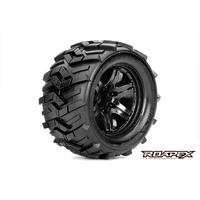 MORPH 1/10 MONSTER TRUCK TIRE BLACK WHEEL WITH 1/2 OFFSET 12MM HEX MOUNTED