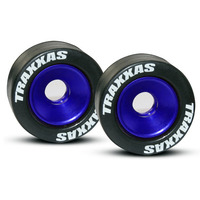 Traxxas Rubber Tires Mounted on Blue-Anodized Wheelie Bar Wheel