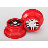 Traxxas Wheels, SCT Split-Spoke, Chrome/Red (2) (Front/Rear)