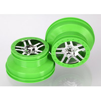 Traxxas Wheels, SCT Chrome/Green (2) (4WD F/R, 2WD Rear)