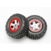 Traxxas Tires & Wheels, Assembled, Glued (SCT Satin Chrome/Red)
