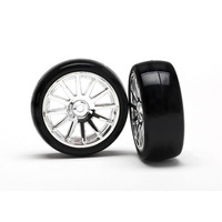 LaTrax Tires & Wheels, Assembled, Glued (12-Spoke Chrome) (2)