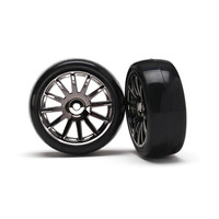 LaTrax Tires & Wheels, Assembled, Glued (12-Spoke Black Chrome) 