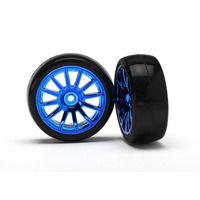 LaTrax Tires & Wheels, Assembled, Glued (12-Spoke Blue Chrome) (