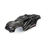 TRAXXAS Body, E-Revo, black/ window, grille, lights decal sheet (assembled with front & rear body mounts and rear body support for clipless mounting)