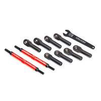 TRAXXAS Toe links, E-Revo® VXL (TUBES red-anodized, 7075-T6 aluminum, stronger than titanium) (144mm) (2)/ rod ends, assembled with steel hollow balls