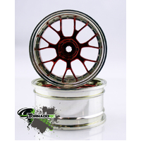 TORNADO RC 1/10 CHROME RIMS SILVER RED 1PAIR