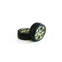 TORNADO RC RALLY 1/8 TYRE SET 1 PAIR PRE GLUED GOLD METAL RIM