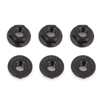 Wheel Nuts, M4, Serrated, flanged, black steel