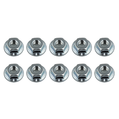 Wheel Nuts, M4 Serrated, flanged, silver steel