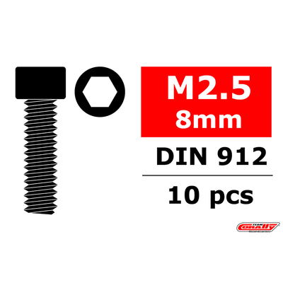 Team Corally - Steel Screws M2.5 x 8mm - Hex Socket Head - 10 pcs