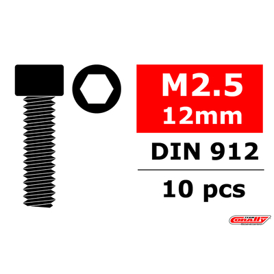 Team Corally - Steel Screws M2.5 x 12mm - Hex Socket Head - 10 pcs