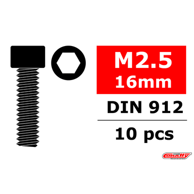 Team Corally - Steel Screws M2.5 x 16mm - Hex Socket Head - 10 pcs