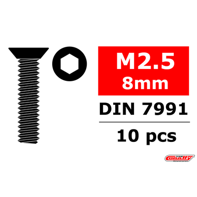 Team Corally - Steel Screws M2.5 x 8mm - Hex Flat Head - 10 pcs