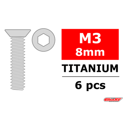Team Corally - Titanium Screws M3 x 8mm - Hex Flat Head - 6 pcs