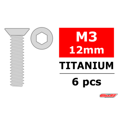 Team Corally - Titanium Screws M3 x 12 mm Hex Flat Head - 6 pcs