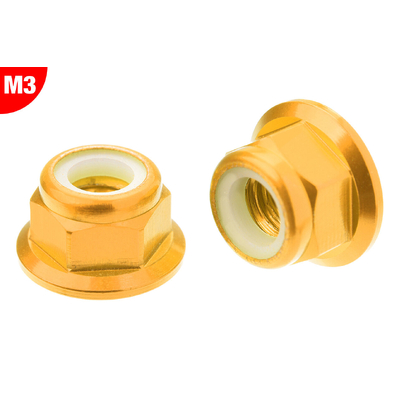 Team Corally - Aluminium Nylstop Nut - M3 - Flanged - Gold - 10 pcs
