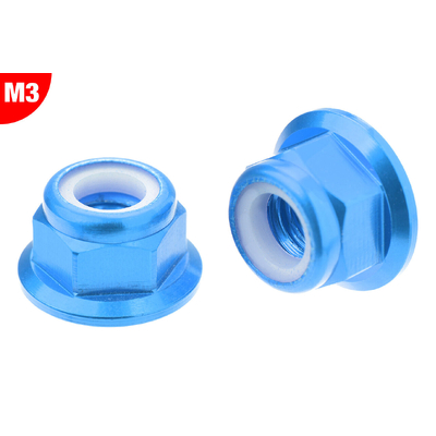Team Corally - Aluminium Nylstop Nut - M3 - Flanged - Blue - 10 pcs