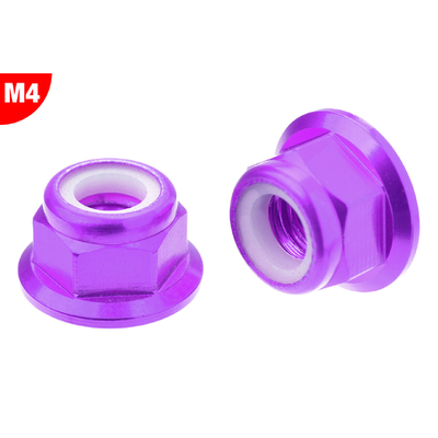 Team Corally - Aluminium Nylstop Nut - M4 - Flanged - Purple - 10 pcs