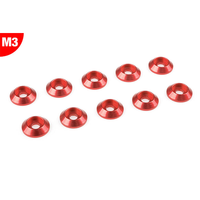 Team Corally - Aluminium Washer - for M3 Button Head Screws - OD=10mm - Red - 10 pcs