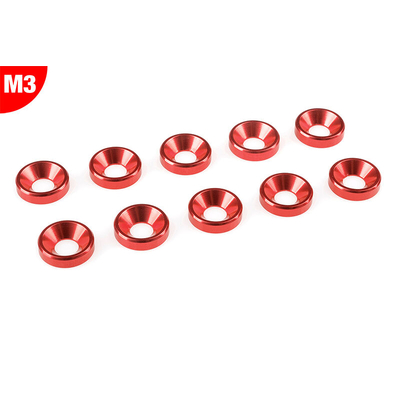 Team Corally - Aluminium Washer - for M3 Flat Head Screws - OD=8mm - Red - 10 pcs
