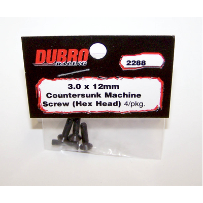 DUBRO 2288 3.0MM X 12 FLAT-HEAD SOCKET SCREWS (4 PCS/PACK)