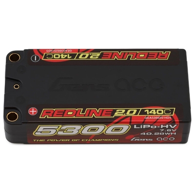 Gens Ace Redline 2.0 2S Shorty LiHV Battery 140C (7.6V/5300mAh) w/5mm Bullets