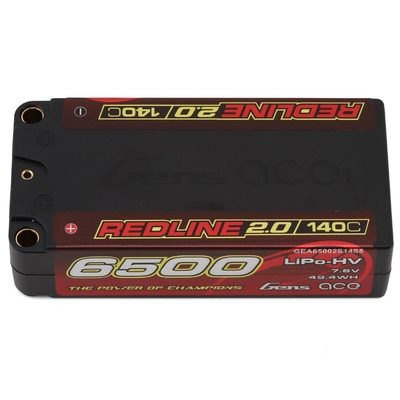 Gens Ace Redline 2.0 2S Shorty LiHV Battery 140C (7.6V/6500mAh) w/5mm Bullets