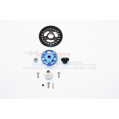 GPM-SLA155416TLG-B | GPM Hardened Steel 54T 32dp/0.8Mod Spur Gear & 16T Pinion w/ Blue Aluminium Slipper Adapter