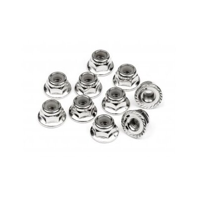 HPI Serrated Flange Lock Nut M4 (Silver/10pcs)
