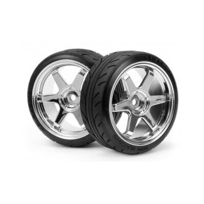 HPI Mounted Super Drift Tire (A Type) on TE37 Wheel Chrome (2pc