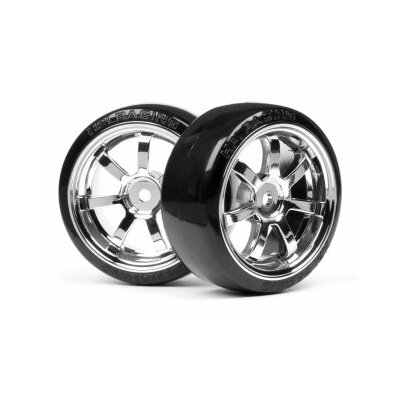 HPI T-Drift Tire 26mm on Rays 57S-Pro Wheel Chrome (2pcs) 0mm O