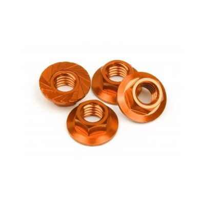 HPI Serrated Flange Nut M4 (Orange/4pcs)