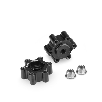 Tribute wheel, aluminum 12mm hex wheel adaptor, black anodized - 11mm offset - 2pc.