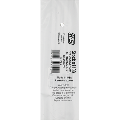 K&S 1100-1 STREAMLINED ALUMINUM TUBE (35IN LENGTHS) 1/4IN (1 tube per bag )