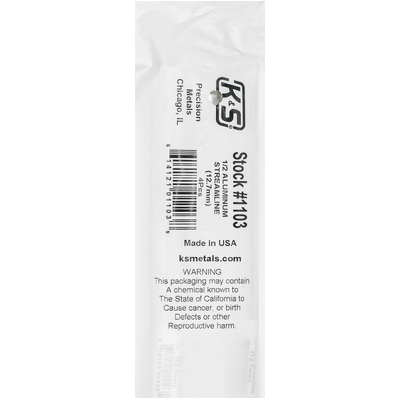 K&S 1103-1 STREAMLINED ALUMINUM TUBE (35IN LENGTHS) 1/2IN  (1 tube per bag )