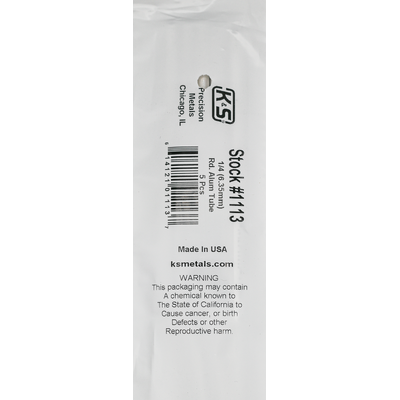 K&S 1113-1 ROUND ALUMINUM TUBE .014 WALL (36IN LENGTHS) 1/4IN  (1 tube per bag x 5 bags)