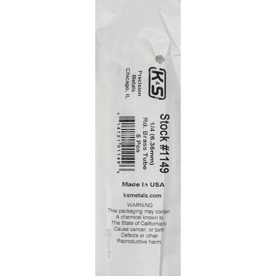 K&S 1149-1 ROUND BRASS TUBE .014 WALL (36IN LENGTHS) 1/4IN (1 tube per bag )