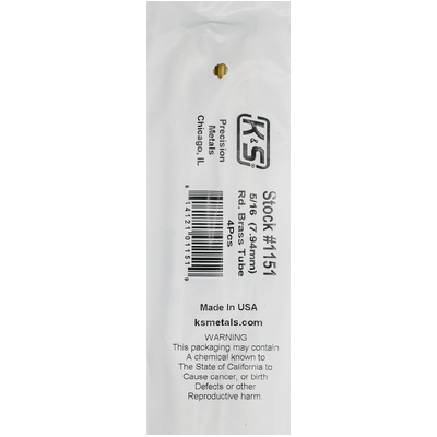 K&S 1151-1 ROUND BRASS TUBE .014 WALL (36IN LENGTHS) 5/16 (1 tube per bag )