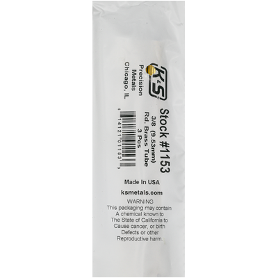 K&S 1153-1 ROUND BRASS TUBE .014 WALL (36IN LENGTHS) 3/8IN  (1 tube per bag )