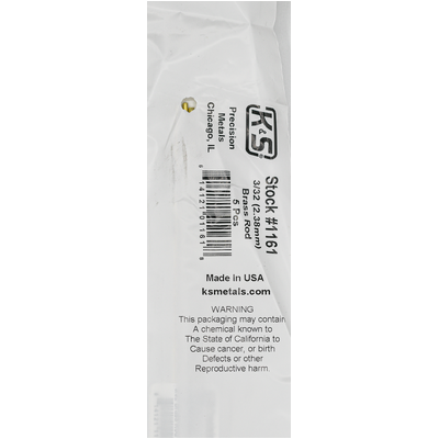 K&S 1161-1 SOLID BRASS ROD (36IN LENGTHS) 3/32IN (1 rod per bag x )