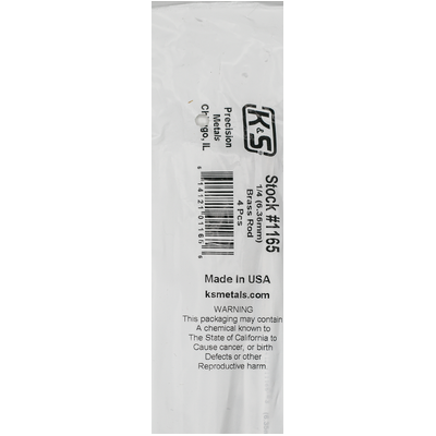 K&S 1165-1 SOLID BRASS ROD (36IN LENGTHS) 1/4IN  (1 rod per bag )